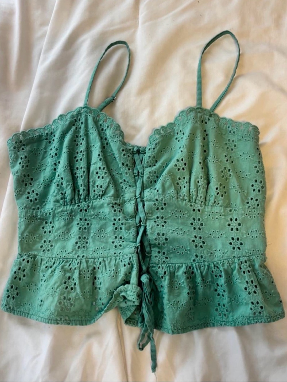 wild fable Teal Eyelet Lace-Up Cami Top